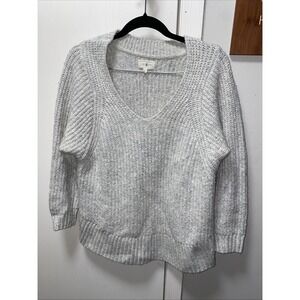 Lou & Grey light Gray V-neck Knit Sweater 3/4 Sleeve Small